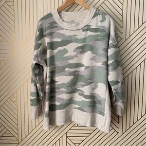 Aerie good vibes green Camo camouflage City Sweatshirt ribbed split hem M